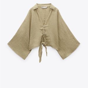 Zara Linen front tie shirt